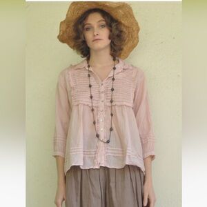 J P and Mattie Amelie 100% Cotton Pleated Blouse with Ruffles Sold Out size L